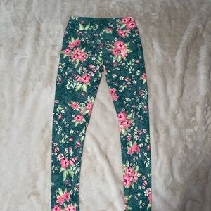 LuLaRoe Floral Leggings - Pink and Green
